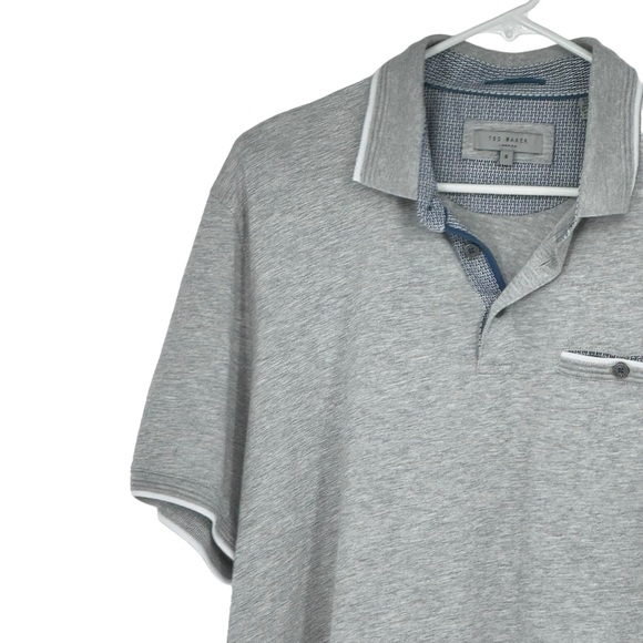 Men’s Ted Baker Size 6 (US XXL) Gray Short Sleeve Polo w Button Pocket - Picture 3 of 9